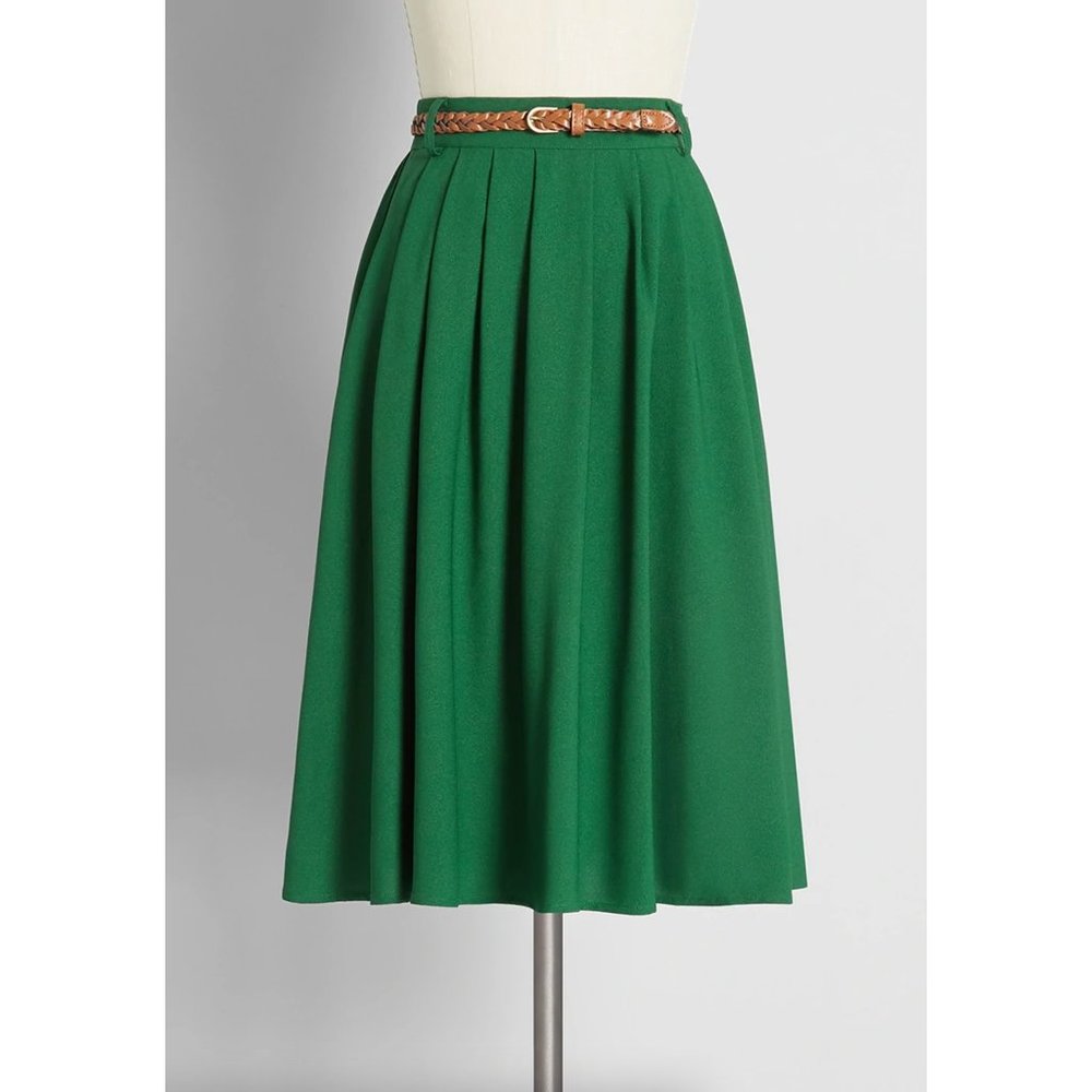 ModCloth A-Line Midi Tiger Lilies Skirt in Emerald Green with Pockets